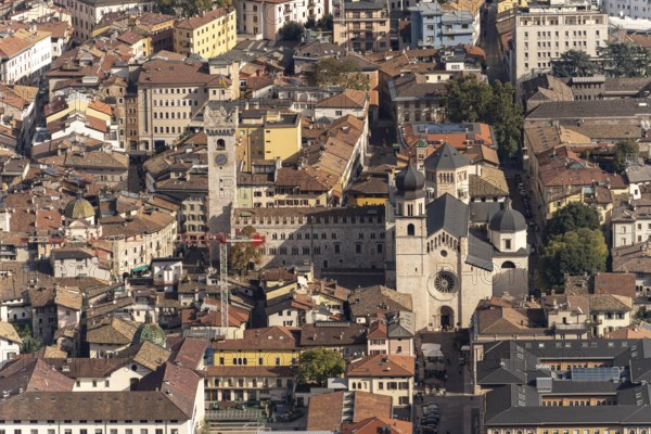 Trento Cathedral, Palazzo Pretorio and the historic city centre seen from above, Trento, Trentino,
