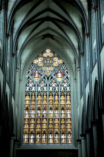 Ceiling vault and stained glass windows of the west façade, Altenberg Cathedral, Bergischer Dom,