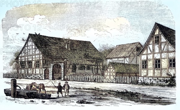 A farmhouse, farm in the north of Franconia, Bavaria, Deutschland, around 1880 / ein Bauernhaus,