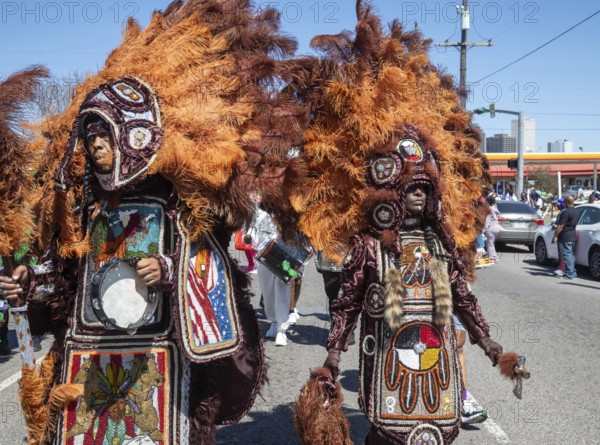 New Orleans, Louisiana - The Mardi Gras Indians' Super Sunday parade. African-Americans create