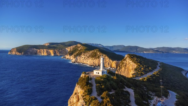 Aerial view of the Lighthouse or Cabo Ducato Lefkas in the southern area of the island of Lefkada.