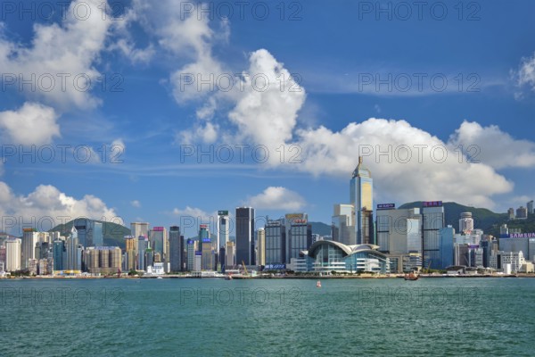 HONG KONG, CHINA, MAY 1, 2018: Hong Kong skyline cityscape downtown skyscrapers over Victoria