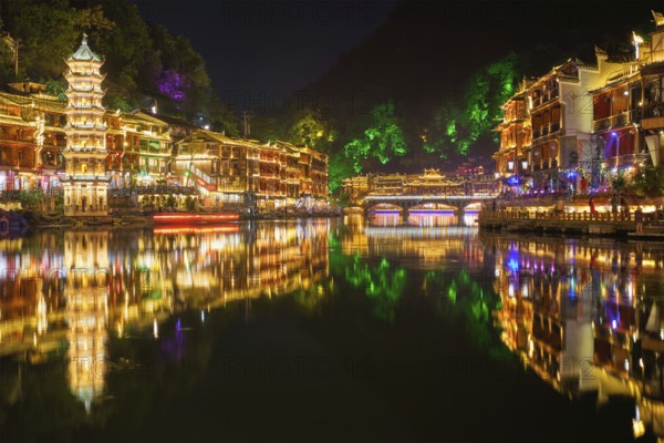 Chinese tourist attraction destination, Feng Huang Ancient Town (Phoenix Ancient Town) on Tuo Jiang