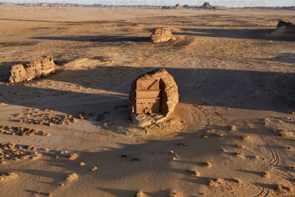 Qasr Al-Farid, 2000-year-old tomb of the Nabataeans, aerial view, Hegra or Madain Salih, AlUla