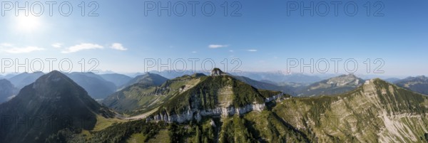 Drone shot, panoramic shotMountain landscape, Gennerhorn Gruberhorn and Regenspitz,