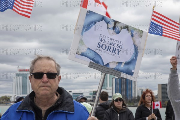 Detroit, Michigan USA - 26 April 2025 - A 'Bridging Our Friendship' rally on the banks of the