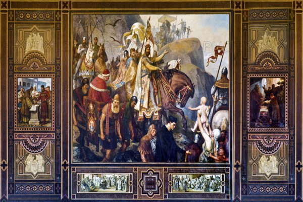 Central painting Return of Henry III from Italy in 1047 by Hermann Wislicenus, mural, Kaisersaal