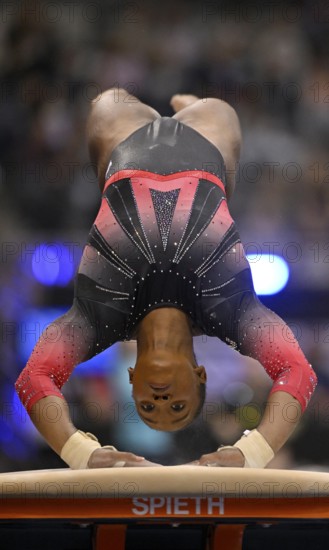 Gabrielle Black CAN vault action gymnastics, EnBW DTB-Pokal, Porsche-Arena, Stuttgart,