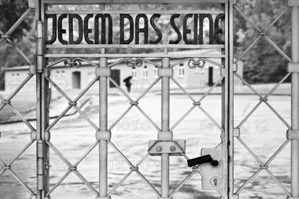 Tor tor to the beech forest concentration camp with the slogan Jedem das Seine on the entrance