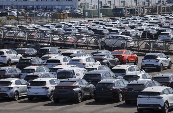 Duisburg, North Rhine-Westphalia, Germany - New cars, transhipment centre, car terminal in Duisburg