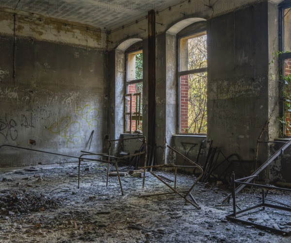 Interior view, former Alpine house on the historic site of the tuberculosis sanatorium in Beelitz,