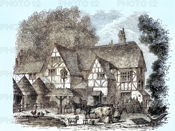 Farm, Farmyard, in England, 1880 / Bauerngut, 1880, Historisch, historical, digital improved