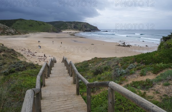 Carrapateira, Algarve, Portugal - Praia do Amado, wooden jetty to the surfers' beach on the west