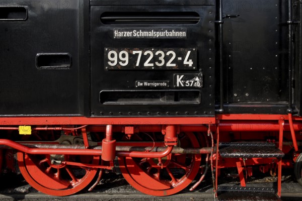 Detail of a steam locomotive, Harzer Schmalspurbahnen, abbreviated HSB, railway romance, nostalgia,