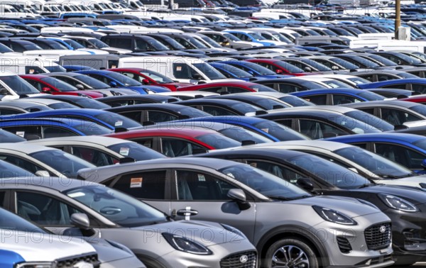 Storage area for new cars in the port of Vlissingen-Oost, vehicles are temporarily stored on over
