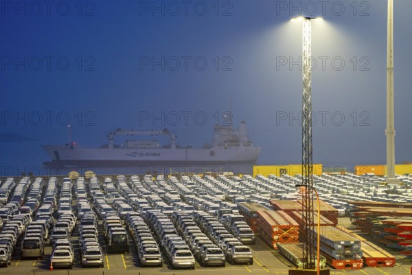 Parking space for import vehicles, hundreds of Hyundai Ioniq, electric cars, waiting for onward