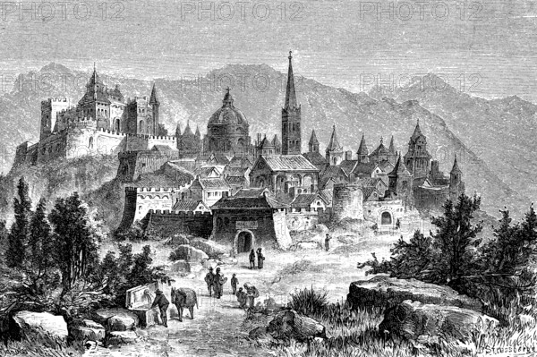 Spoleto in Umbria, Italy, in 1880, Historical, digital reproduction of an original from the 19th