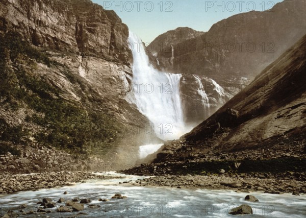 Skjeggedalsfos, Odde, Odda, Hardangerfjord, Norway, View from 1885, Historical, digitally restored