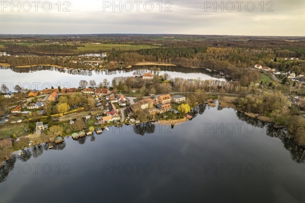 The Amtswerder peninsula seen from the air, Feldberger Seenlandschaft, Mecklenburg-Vorpommern,