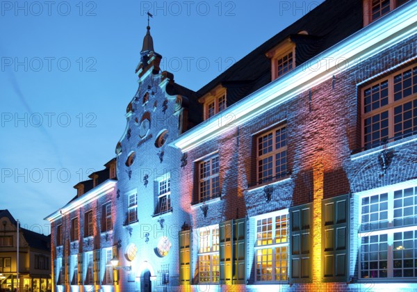 Kevelaer in the light, light installation Priseterhaus in the evening, Kevelaer, Lower Rhine, North