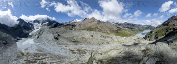 Aerial view, Alpine panorama, mountain landscape with glacier Glacier de Cheilon and summit Mont