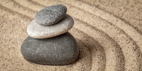 Japanese Zen stone garden, relaxation, meditation, simplicity and balance concept, letterbox