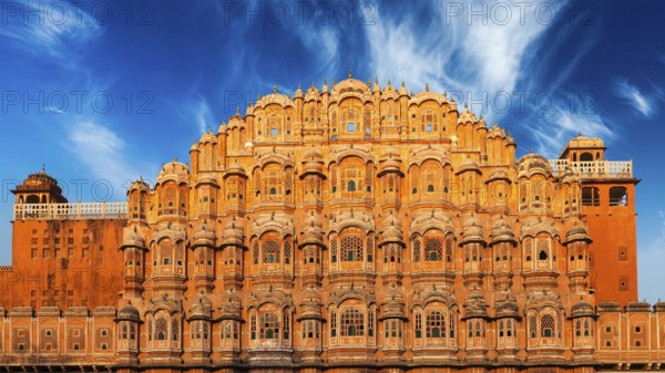 Famous Rajasthan Indian landmark, Hawa Mahal palace (Palace of the Winds), Jaipur, Rajasthan,