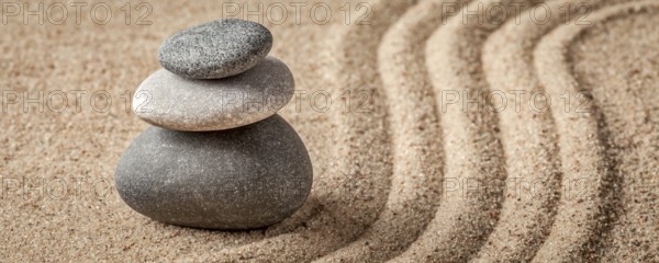Japanese Zen stone garden, relaxation, meditation, simplicity and balance concept, letterbox