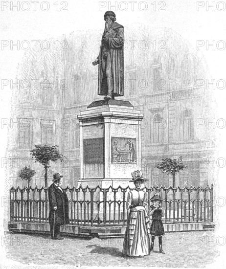 The Gutenberg monument in Mainz in 1890, Rhineland-Palatinate, Germany, digital reproduction of an