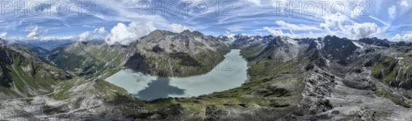 Aerial view, Alpine panorama at Lac de Dix in the mountains, reservoir, Valais Alps, Valais,