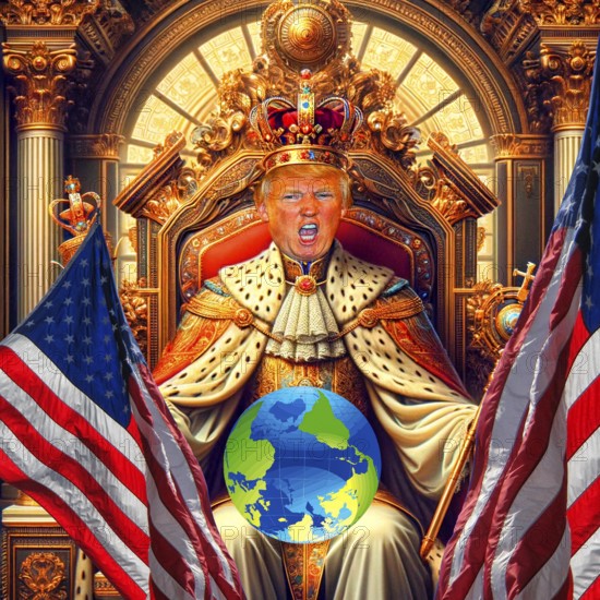 Symbolic image, King Donald, world upside down, Donald Trump sees himself as a majesty above the