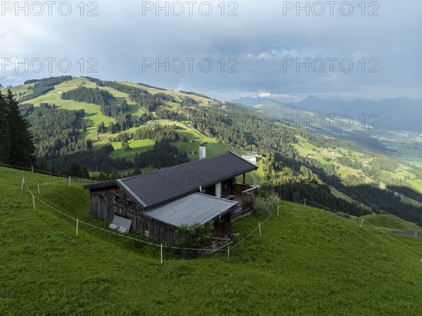 Alpine hut, view over the Brixen Valley, Hochbrixen, Brixen im Thale, Kitzbühel Alps, Tyrol,