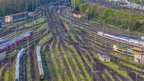 Tracks and points at Rosenstein railway sidings and parked trains. After completion of the