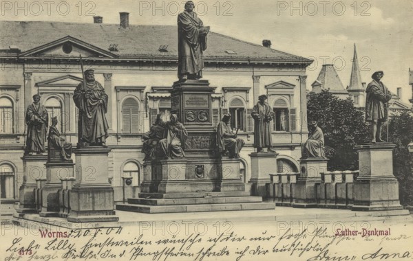 Historical postcard, picture postcard, Luther monument in Worms, Rhineland-Palatinate, Germany,