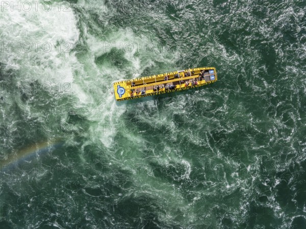 Aerial view, top down view from a passenger boat for round trips below the Rhine Falls, Neuhausen,