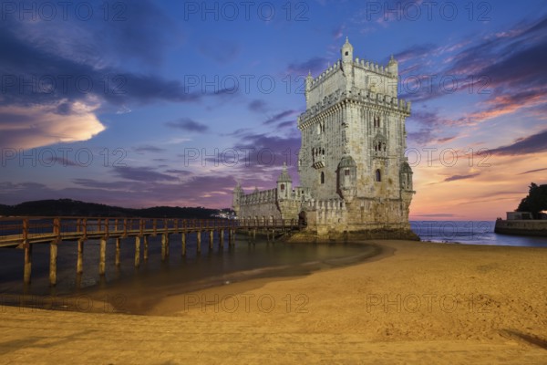 Belem Tower or Tower of St Vincent, famous tourist landmark of Lisboa and tourism attraction, on