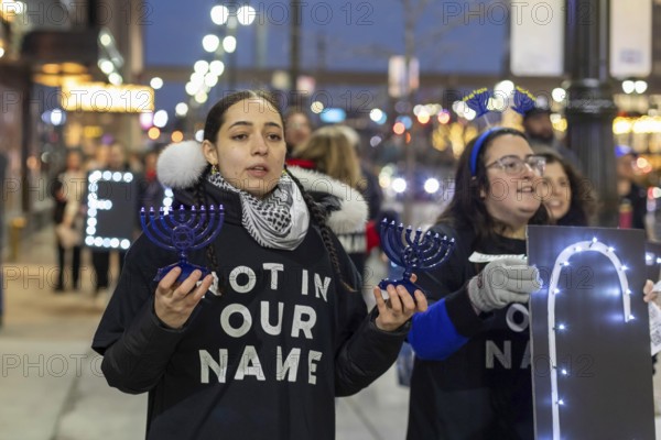 Detroit, Michigan USA, 7 December 2023, On the first night of Hanukkah, Jews for Ceasefire carried