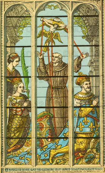 Francis I, the French knight-king, and his wife Eleanor, stained glass in the Gudal Church,
