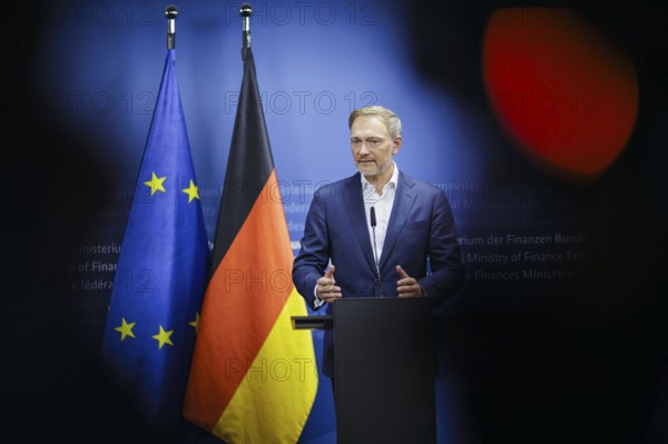 Christian Lindner (FDP), Federal Minister of Finance, gives a press statement at the Ministry of