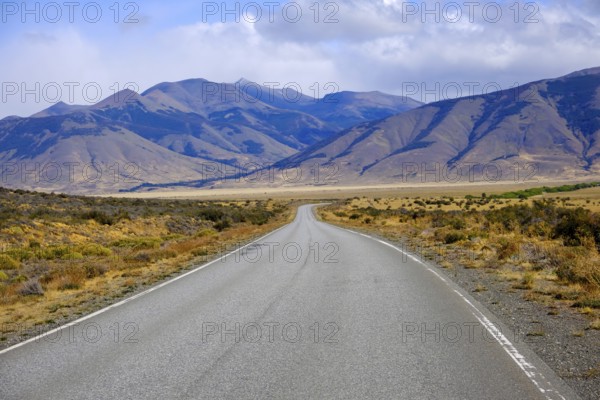 El Calafate, Patagonia, Argentina, R11 country road with little traffic in front of a mountain