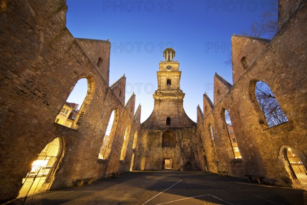 Aegidienkirche in the evening, not rebuilt, memorial to the victims of war and violence, Hanover,