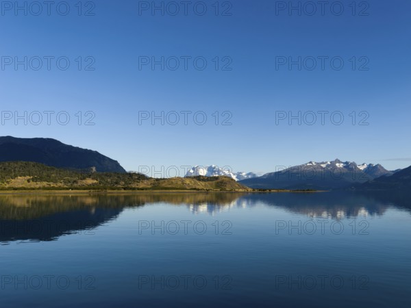 Drive through the Bay of Last Hope, fjords and mountains, Puerto Natales, Patagonia, Chile, South