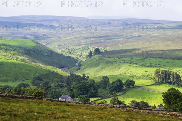 Farms over North Pennines, Cumbria, Durham, Northumberland, North Yorkshire, England, United