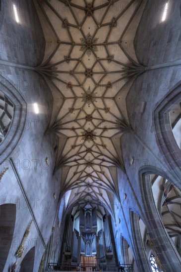 Late Gothic ribbed vault with organ loft from the Heilig-Kreuz-Münster, 15th century, Rottweil,