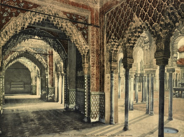 Granada, Alhambra, Sala de Justicia y Patio de los Leones, Spain, c. 1890, Historical, digitally
