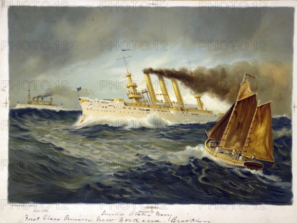 The US Navy armoured cruisers New York (left), commissioned in 1891, and Brooklyn (commissioned in
