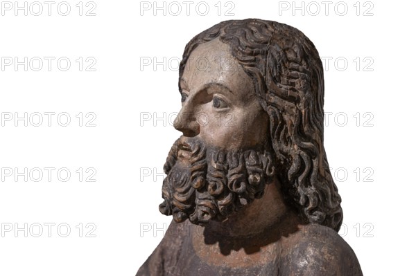 Head of Jesus, around 1470, on a white background, only the body of Jesus remains of the palm