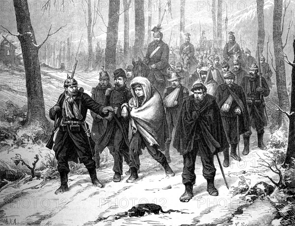 Transport of prisoners after the capture of Mezieres, German-French War, 1871, France, Historical,