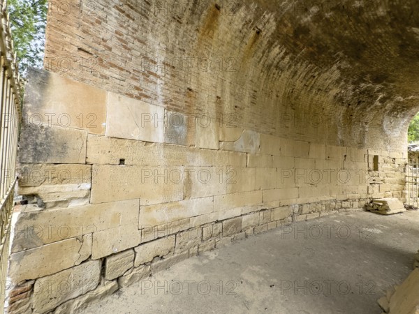 View of sandstone blocks Stones made of sandstone with written chiselled laws carved into the wall