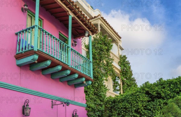 Colombia, Scenic colorful streets of Cartagena in historic Getsemani district near Walled City